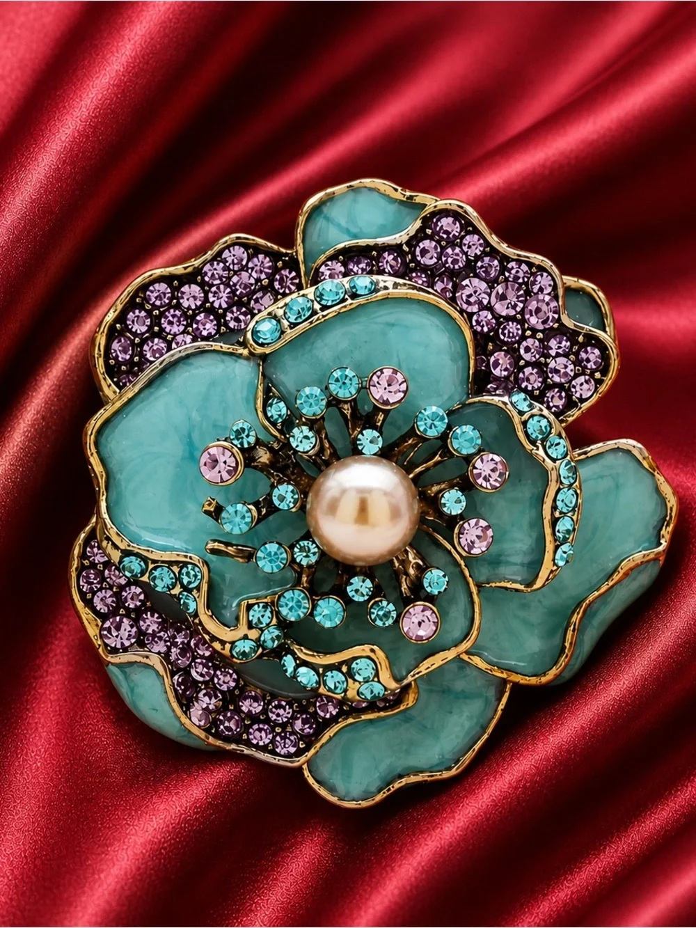 Aquamarine Blossom Floral Crystal Brooch